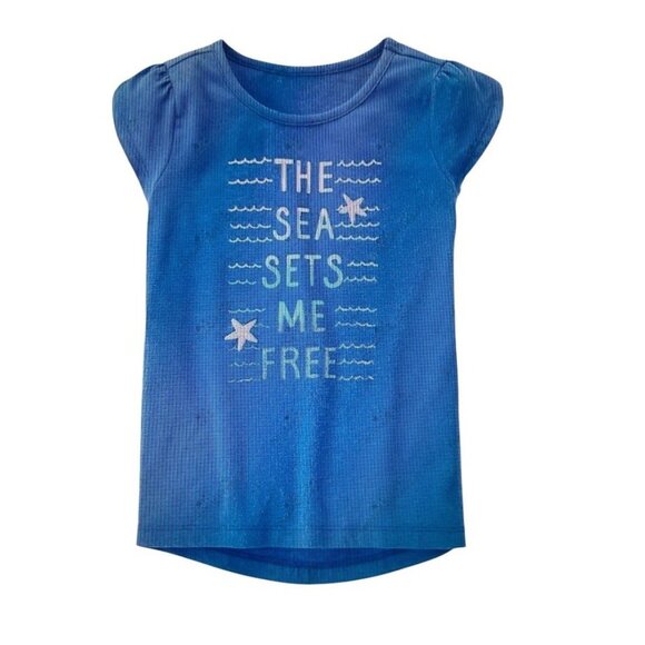 Girls Blue Nautical Graphic Tee "The Sea Sets Me Free" (5) - Picture 1 of 1